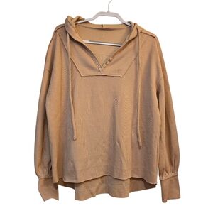 VYSN Drawstring Long Sleeve Hoodie Tan Pullover Cozy Comfy Cotton Sweater NWOT M